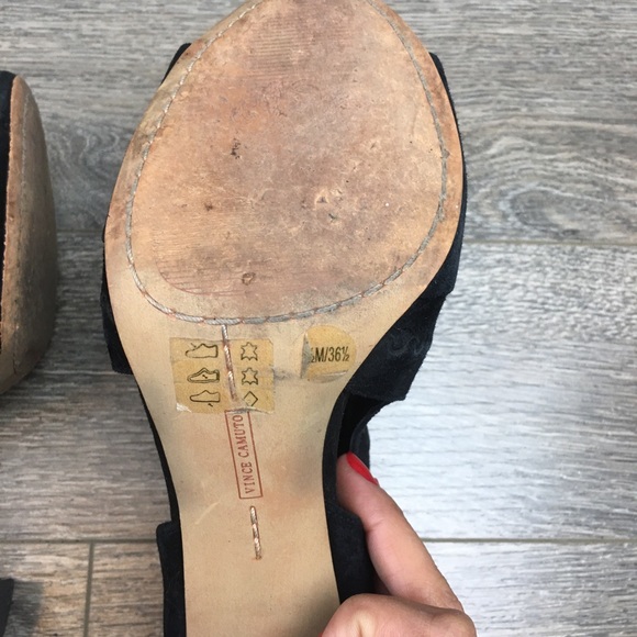 VINCE CAMUTO Black Leather Peep-Toe Booties 6 1/2 - Picture 10 of 10